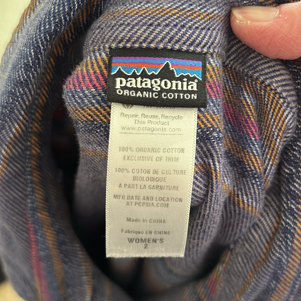 🚫 SOLD Patagonia® Worn Wear Fjord Flannel Shirt Gaucho Stripe Blue Butterfly 2 - Picture 8 of 11